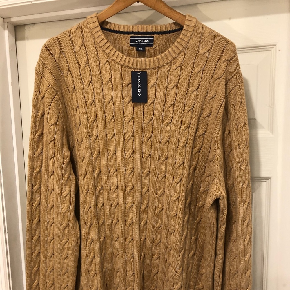Lands End Men’s Tan Cotton Drifter Sweater size XL